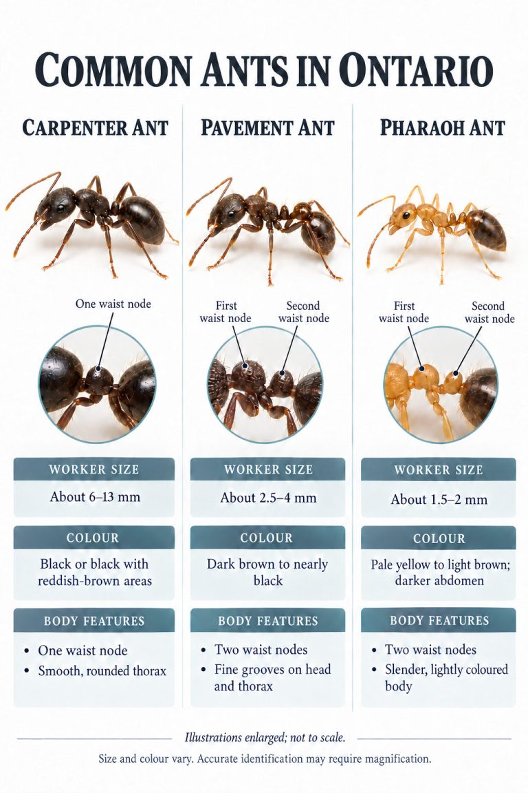 An infographic showing the common types of ants found in Ontario.